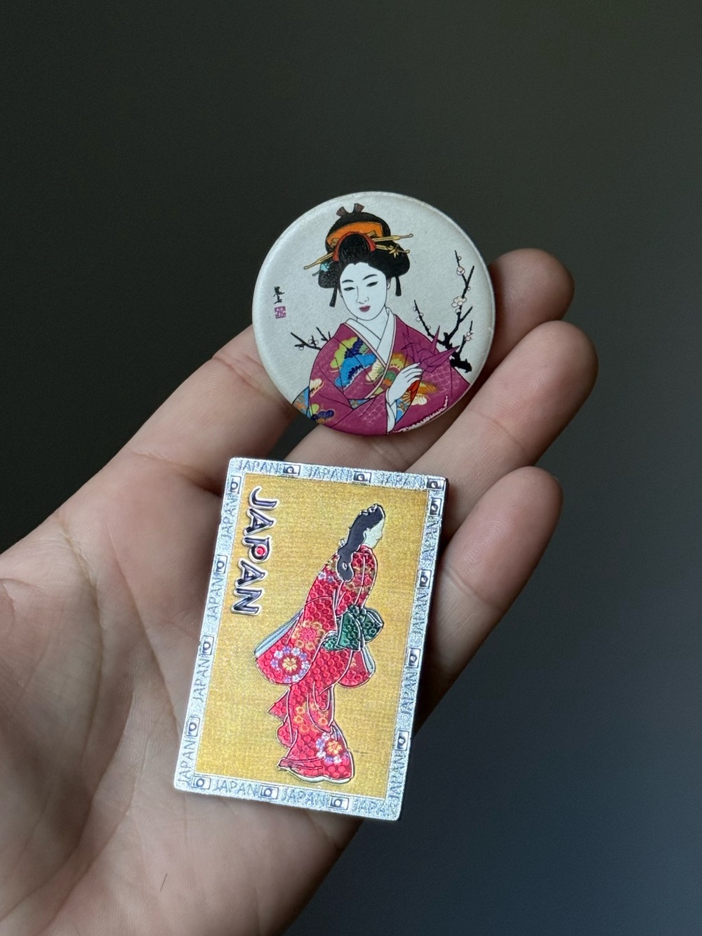 Set of 2 Vintage Japan Travel Souvenir Fridge Magnets